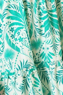 Robe Mini Verte à Bustier Froncé Motif Palmiers