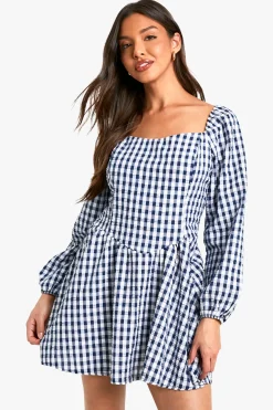Robe mini vichy à manches longues
