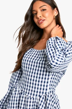 Robe mini vichy à manches longues