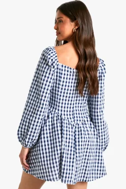 Robe mini vichy à manches longues