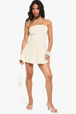 Robe Mini À Volant Effet Lin Rayé Petite Taille