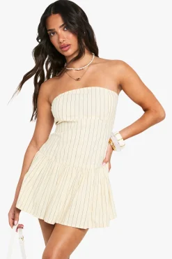 Robe Mini À Volant Effet Lin Rayé Petite Taille