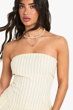 Robe Mini À Volant Effet Lin Rayé Petite Taille
