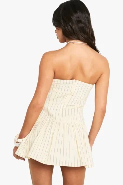 Robe Mini À Volant Effet Lin Rayé Petite Taille