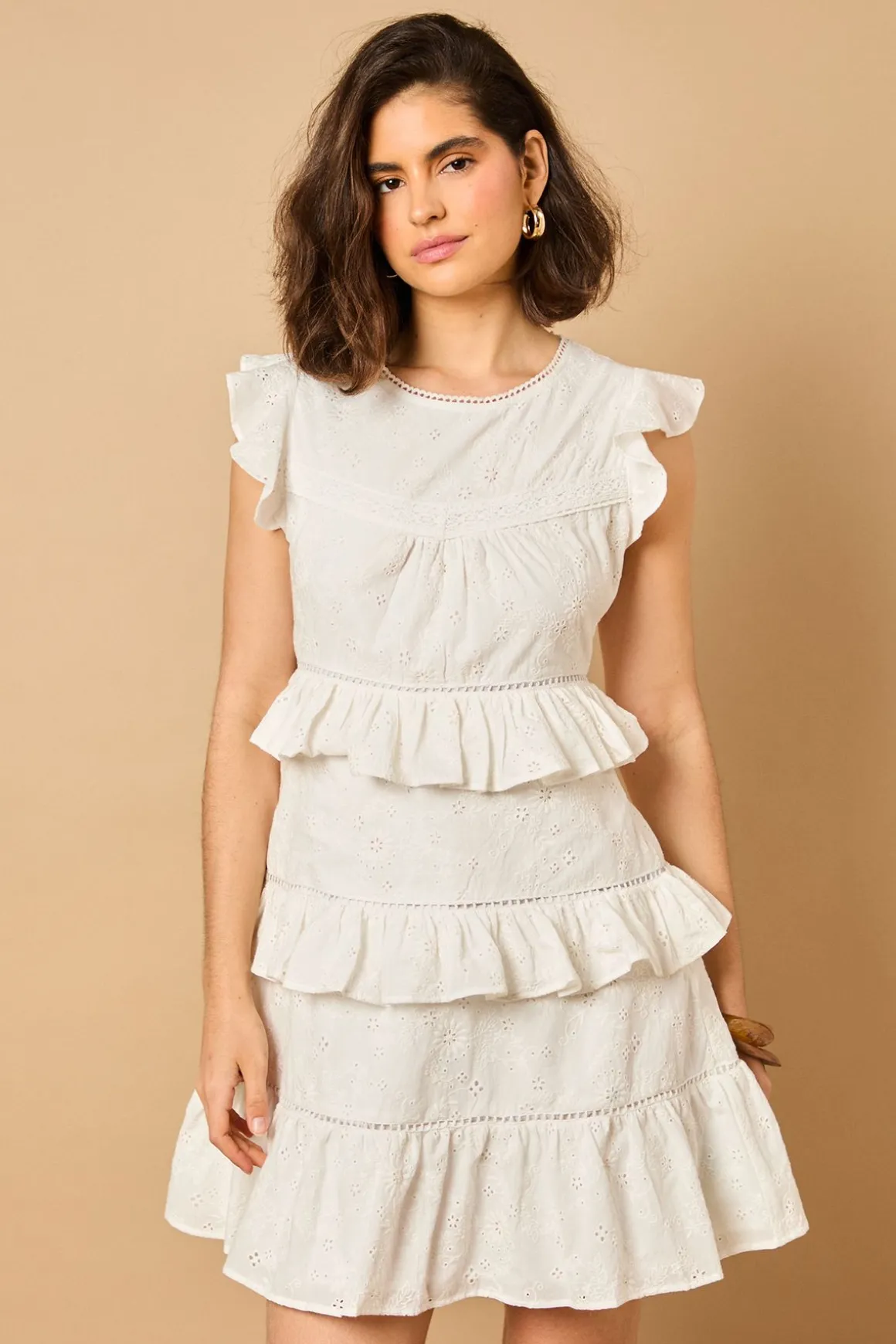 Robe Mini à Volants Broderie