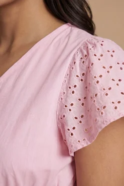 Robe Mini À Volants Broderie Anglaise Avec Manches À Froufrous Et Ourlet Étagé