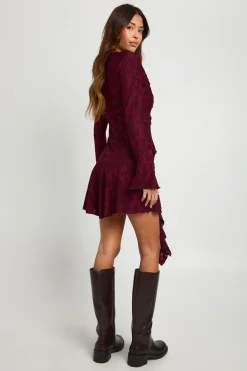 Robe Mini À Volants Devant Motif Floral Dévoré