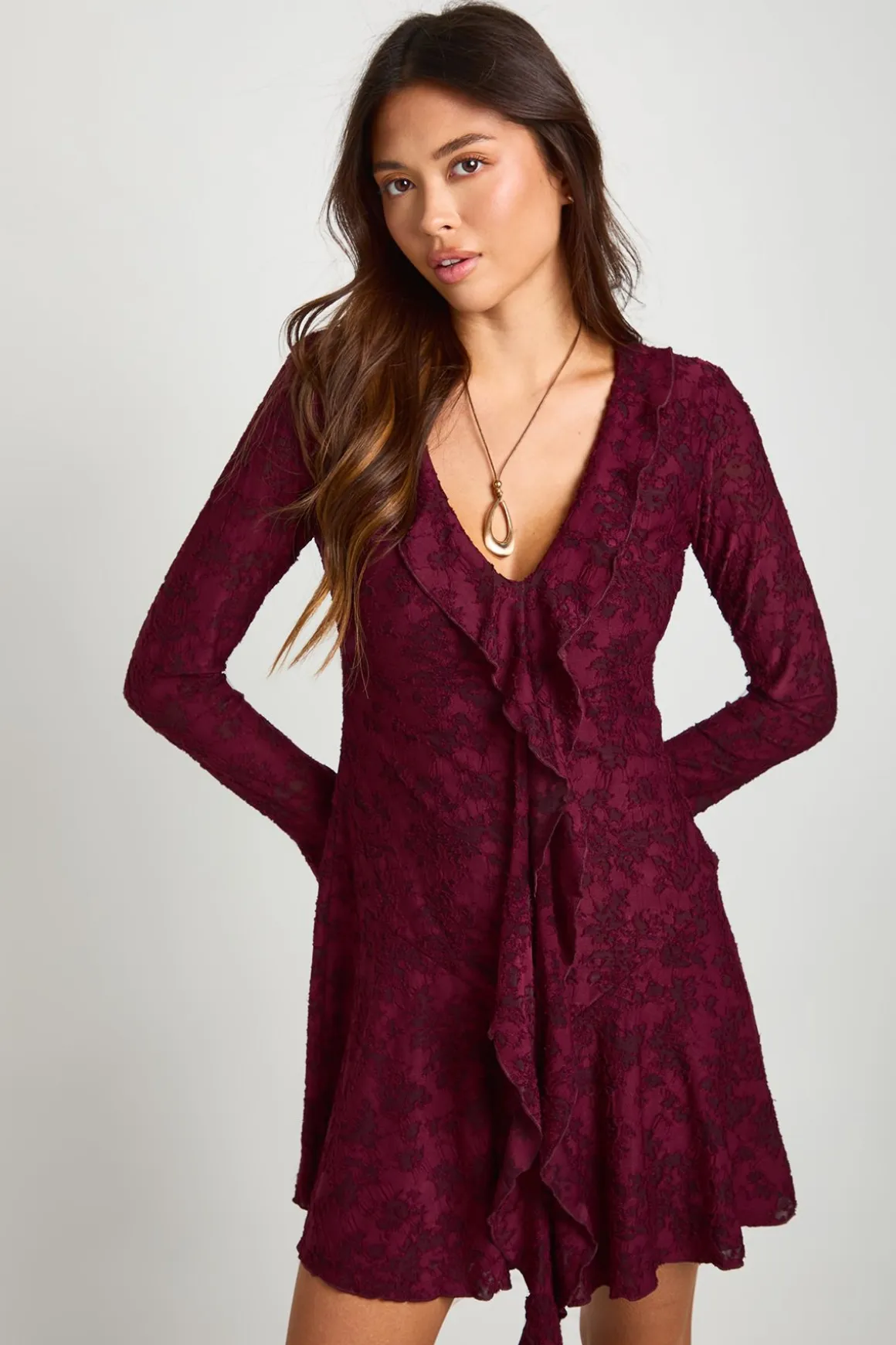 Robe Mini À Volants Devant Motif Floral Dévoré