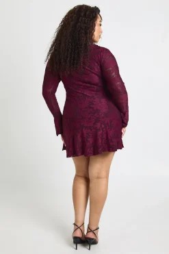Robe Mini À Volants Devant Motif Floral Dévoré Grande Taille