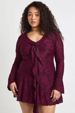 Robe Mini À Volants Devant Motif Floral Dévoré Grande Taille