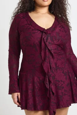 Robe Mini À Volants Devant Motif Floral Dévoré Grande Taille