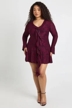 Robe Mini À Volants Devant Motif Floral Dévoré Grande Taille
