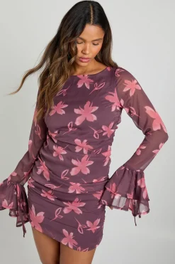 Robe mini à volants en chiffon floral