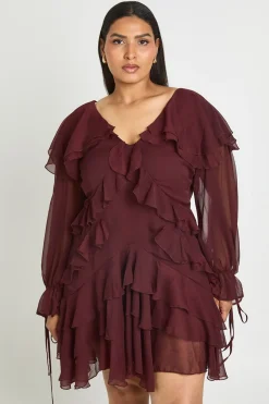 Robe Mini À Volants En Mousseline Grande Taille