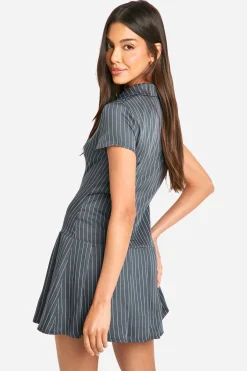 Robe Mini à Zip et Plis en Boîte
