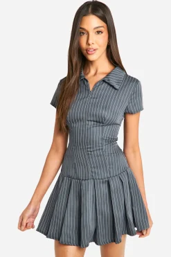 Robe Mini à Zip et Plis en Boîte