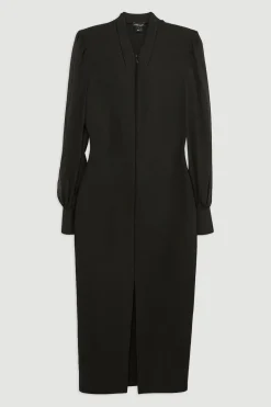 Robe Moulante Bandage avec Détail Zip et Manches en Mousseline