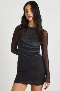 Robe Moulante À Col Bénitier En Mesh Imprimé Léopard