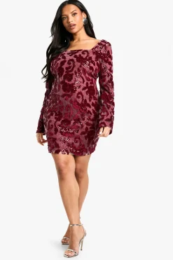 boohoo Robe moulante à col carré Plus Demask<Femme Robes Moulantes|Robes À Manches Longues