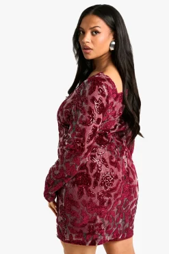 boohoo Robe moulante à col carré Plus Demask<Femme Robes Moulantes|Robes À Manches Longues