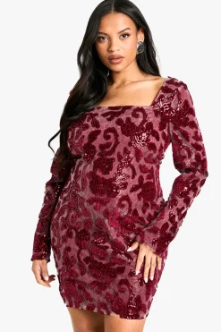 boohoo Robe moulante à col carré Plus Demask<Femme Robes Moulantes|Robes À Manches Longues