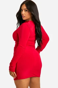 Robe Moulante Courte Froncée Avec Détail Torsadé Grande Taille