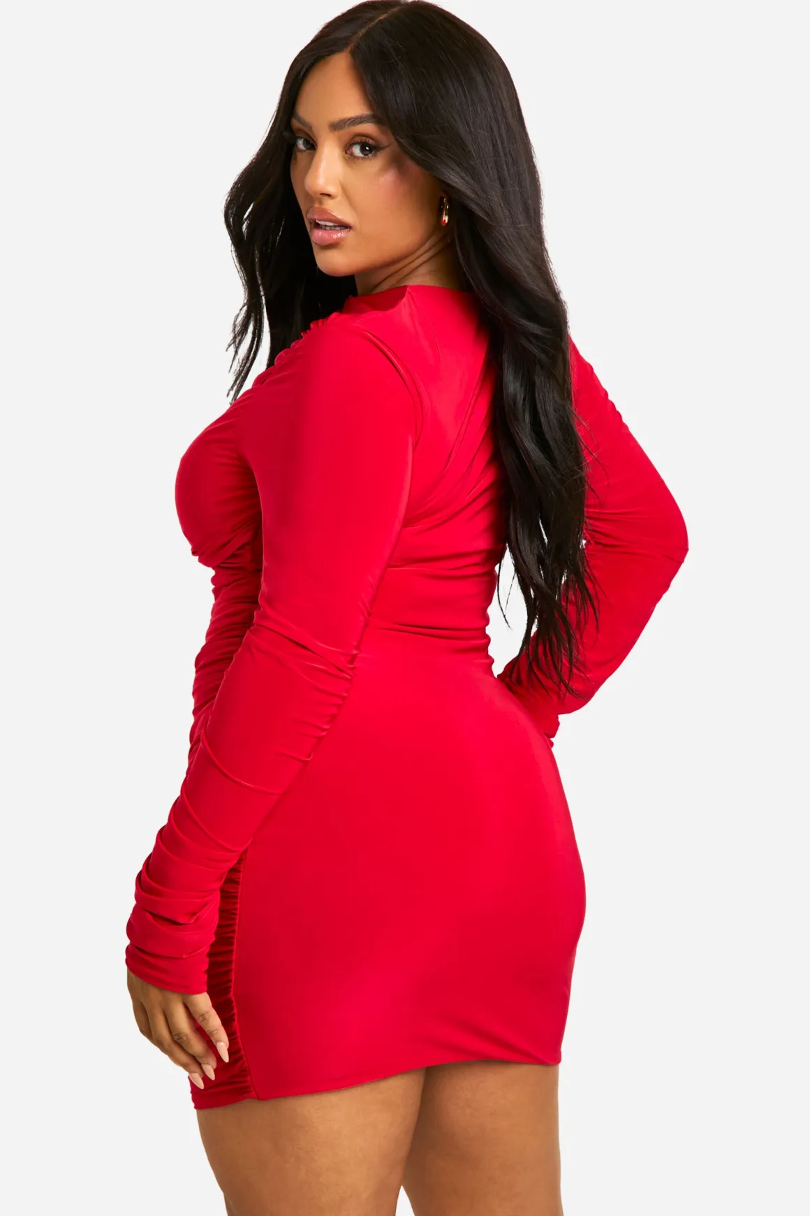 Robe Moulante Courte Froncée Avec Détail Torsadé Grande Taille