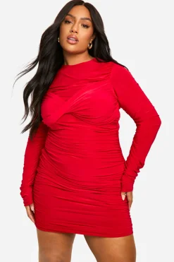 Robe Moulante Courte Froncée Avec Détail Torsadé Grande Taille