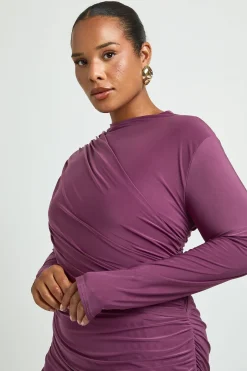 Robe Moulante Courte Grande Taille À Manches Longues Avec Détail Drapé Et Fronces