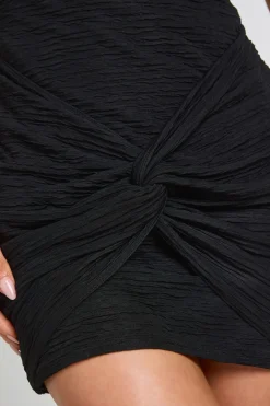 Robe Moulante Courte Texturée À Manches Courtes Et Drapé Torsadé Devant