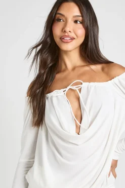 Robe Moulante Drapée À Encolure Bardot En Tissu Slinky