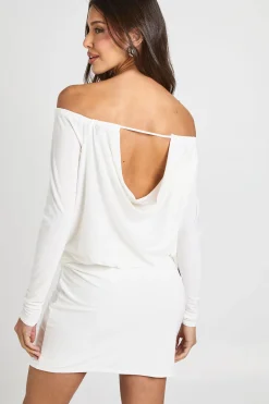 Robe Moulante Drapée À Encolure Bardot En Tissu Slinky