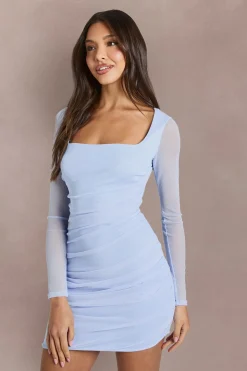 Robe Moulante En Mesh Froncé À Encolure Carrée