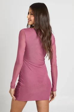 boohoo Robe Moulante En Mesh Froncé À Encolure Carrée<Femme Robes Moulantes|Robes À Manches Longues