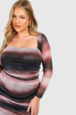 Robe moulante en mesh imprimé grande taille