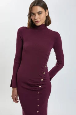 KarenMillen Robe Moulante En Viscose Tricotée À Fermeture Asymétrique<Femme Robes Mi-Longues|Robes À Manches Longues
