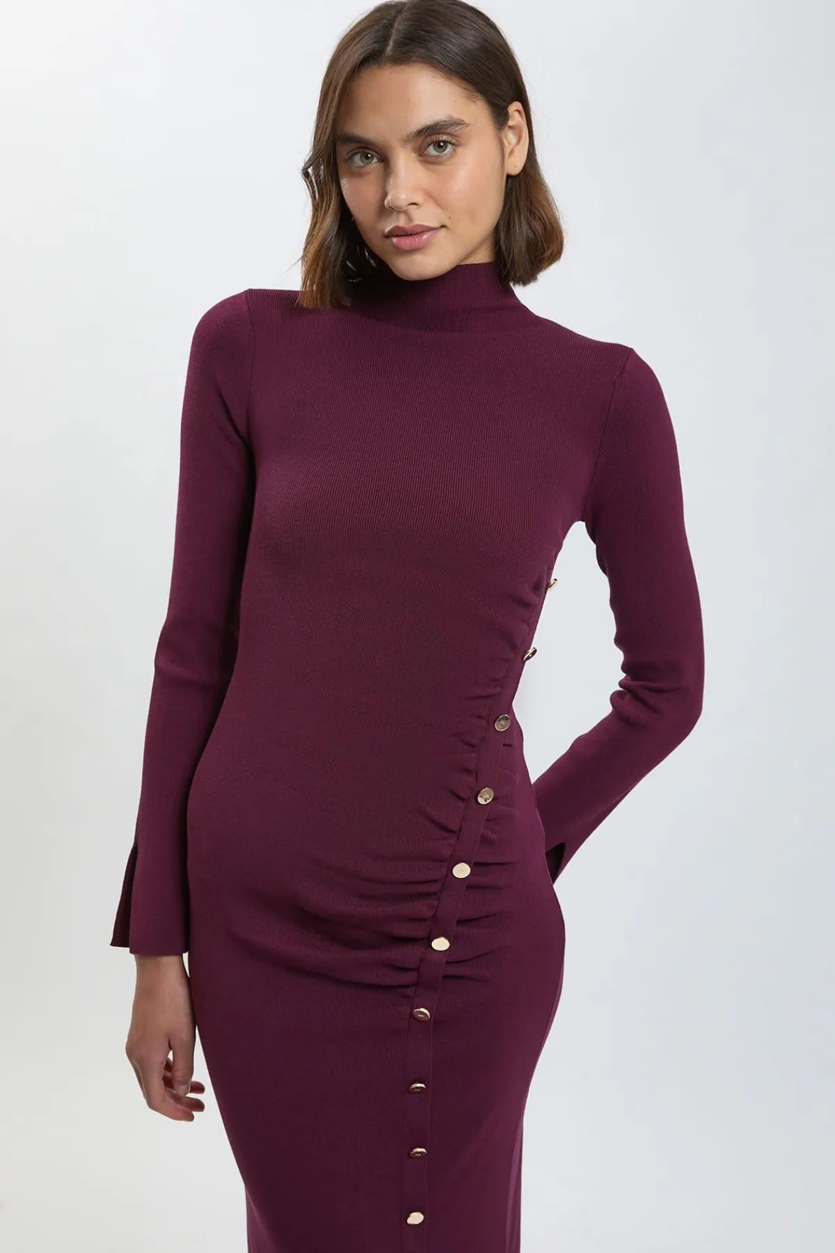 KarenMillen Robe Moulante En Viscose Tricotée À Fermeture Asymétrique<Femme Robes Mi-Longues|Robes À Manches Longues