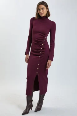 KarenMillen Robe Moulante En Viscose Tricotée À Fermeture Asymétrique<Femme Robes Mi-Longues|Robes À Manches Longues