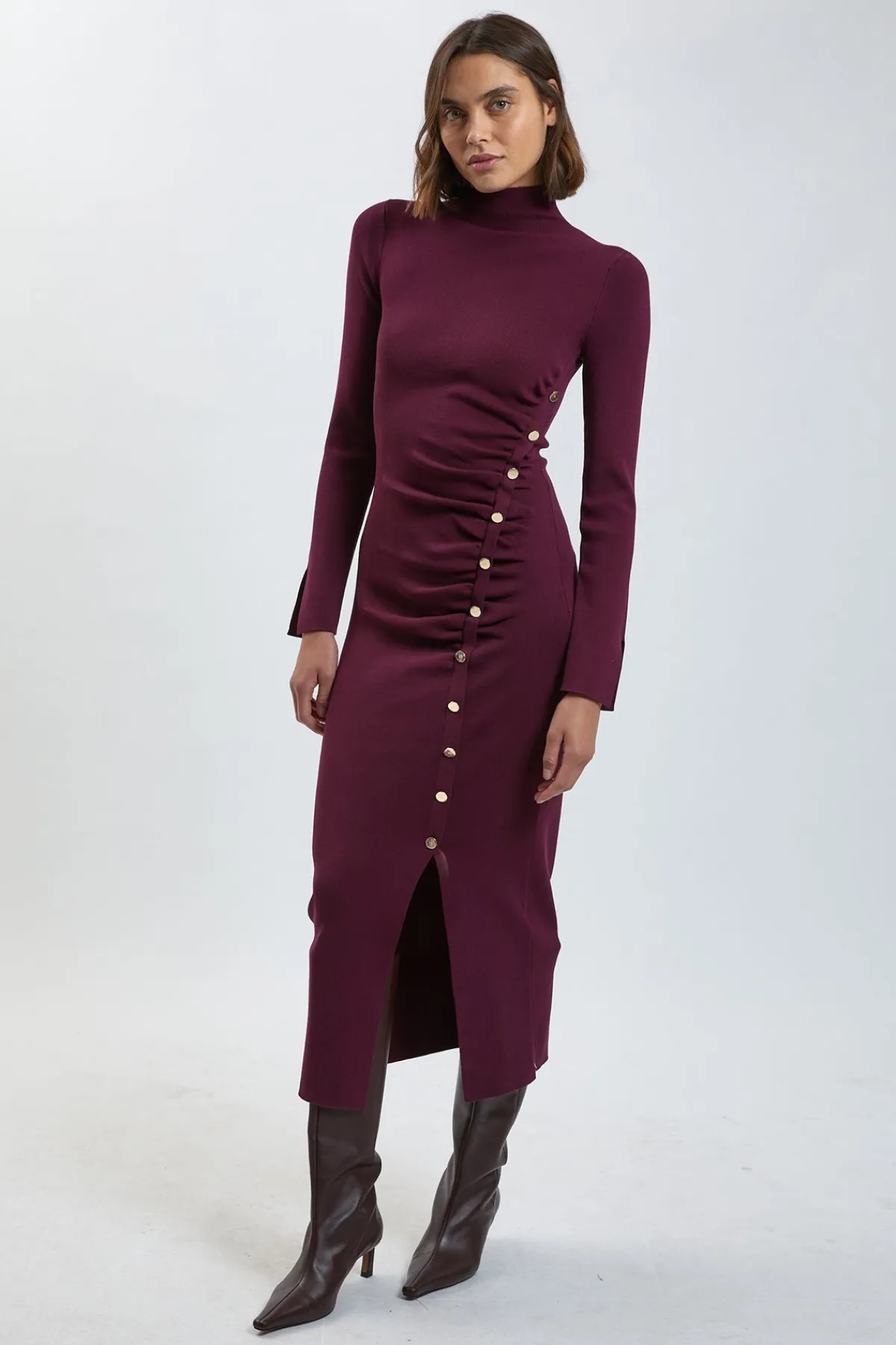 KarenMillen Robe Moulante En Viscose Tricotée À Fermeture Asymétrique<Femme Robes Mi-Longues|Robes À Manches Longues