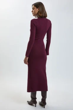KarenMillen Robe Moulante En Viscose Tricotée À Fermeture Asymétrique<Femme Robes Mi-Longues|Robes À Manches Longues