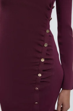 KarenMillen Robe Moulante En Viscose Tricotée À Fermeture Asymétrique<Femme Robes Mi-Longues|Robes À Manches Longues