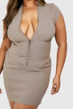 boohoo Robe moulante grande taille corset avec crochets et œillets<Femme Robes Corset|Robes Moulantes
