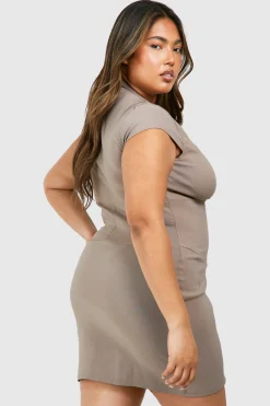 boohoo Robe moulante grande taille corset avec crochets et œillets<Femme Robes Corset|Robes Moulantes