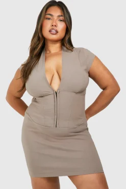 boohoo Robe moulante grande taille corset avec crochets et œillets<Femme Robes Corset|Robes Moulantes
