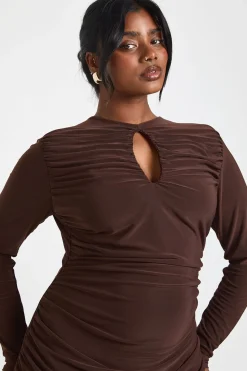 Robe Moulante Grande Taille en Jersey Double avec Fronces et Décolleté Goutte d'Eau