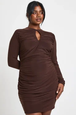 Robe Moulante Grande Taille en Jersey Double avec Fronces et Décolleté Goutte d'Eau