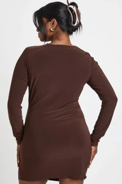 Robe Moulante Grande Taille en Jersey Double avec Fronces et Décolleté Goutte d'Eau