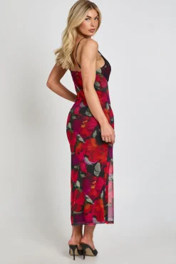 Robe Moulante À Imprimé Floral Avec Détail De Bonnets En Dentelle