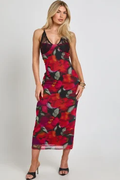 Robe Moulante À Imprimé Floral Avec Détail De Bonnets En Dentelle