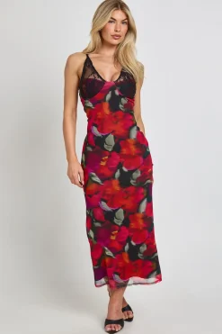 Robe Moulante À Imprimé Floral Avec Détail De Bonnets En Dentelle